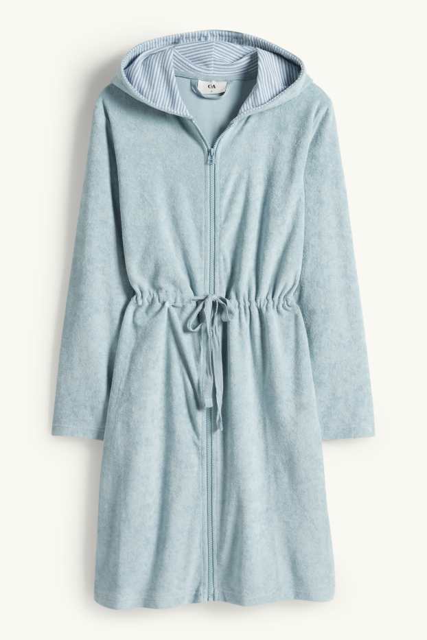 Damen - Bademantel mit Kapuze - türkis