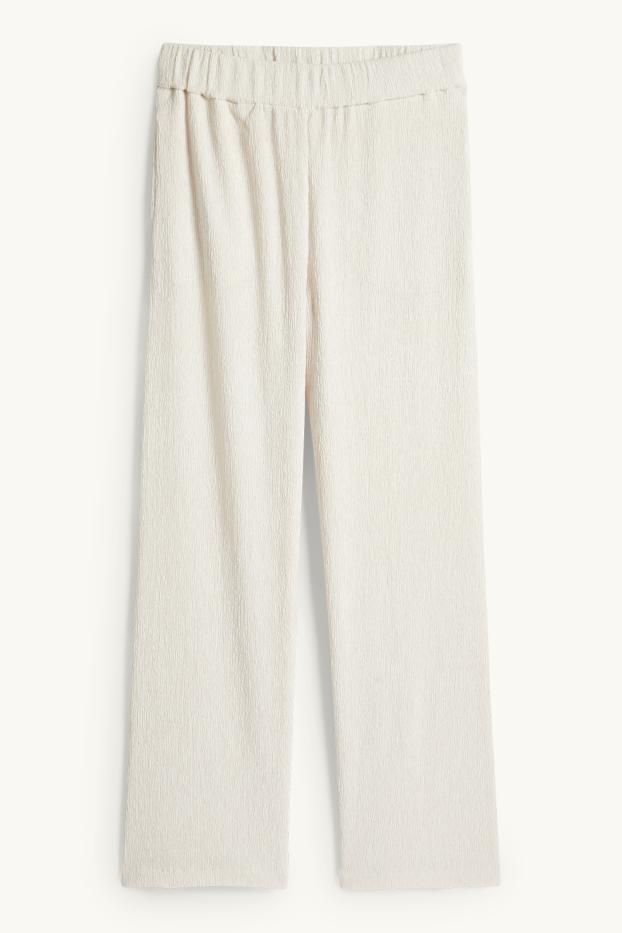 Mujer - Pantalón de jersey - mid waist - wide leg - con textura - beige claro