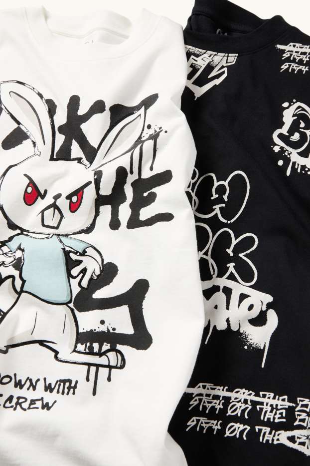 Kinderen: jongens - Set van 2 - graffiti - T-shirt - zwart / wit