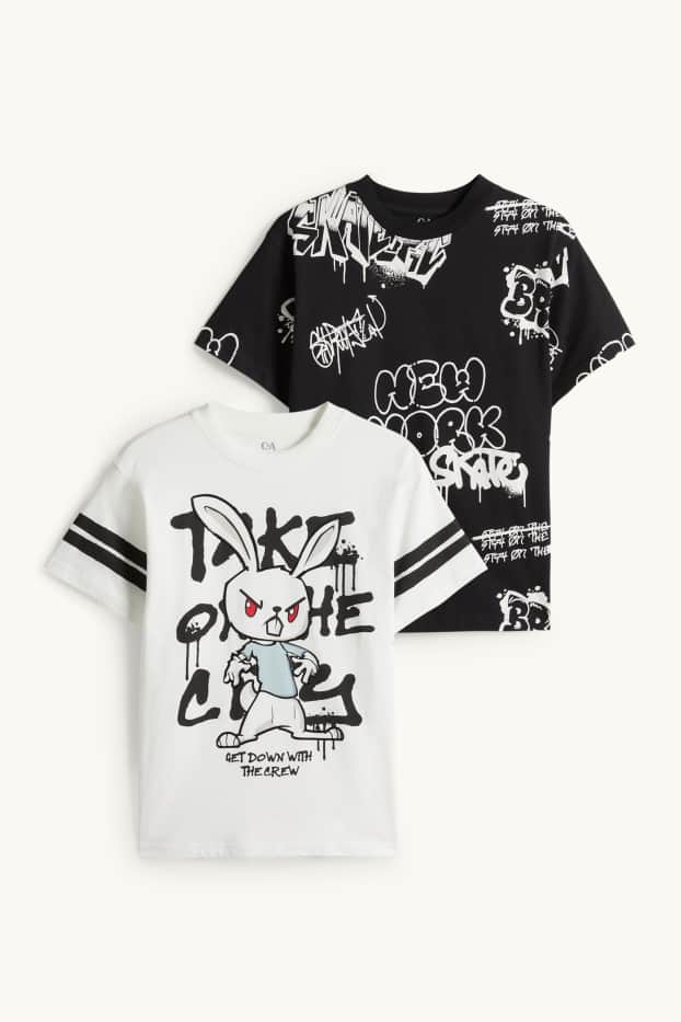 Kinderen: jongens - Set van 2 - graffiti - T-shirt - zwart / wit