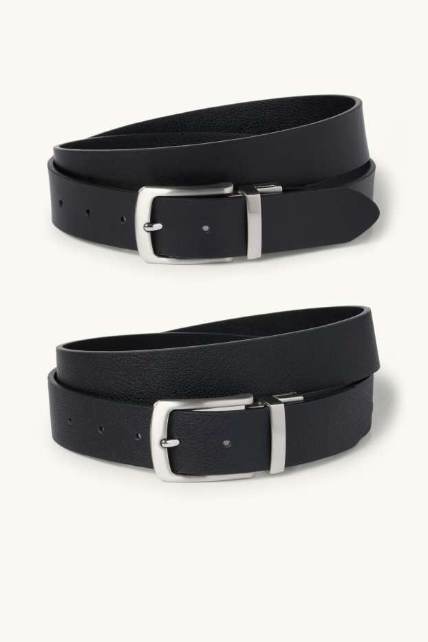 Bărbați - Curea reversibilă - imitație de piele - negru