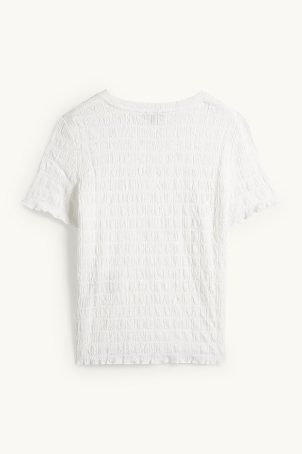 Dona - Samarreta de màniga curta - regular fit - frunzida - blanc trencat