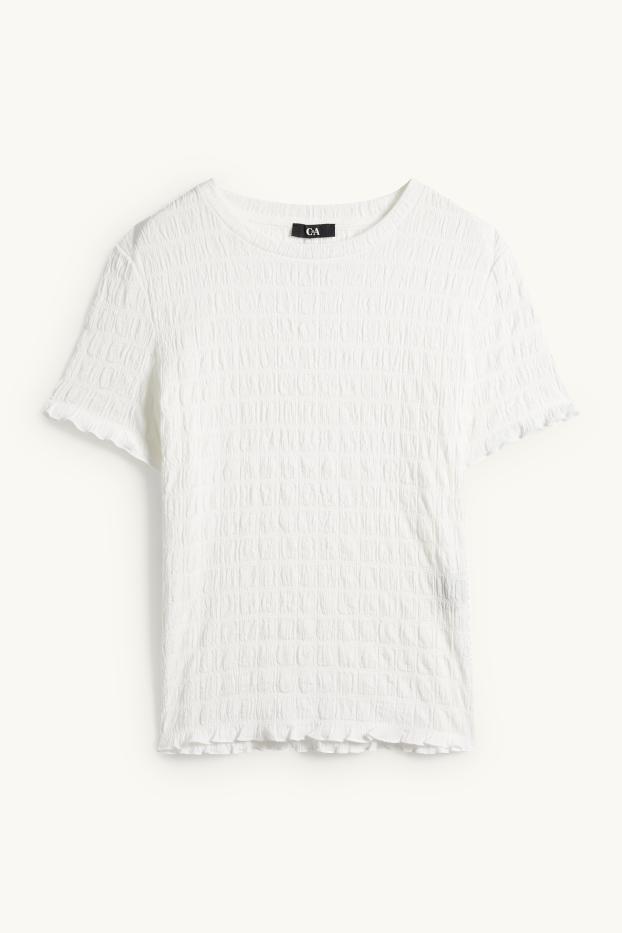 Dona - Samarreta de màniga curta - regular fit - frunzida - blanc trencat