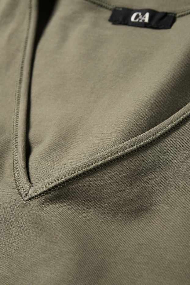 Femmes - T-shirt avec encolure en V - slim fit - vert foncé