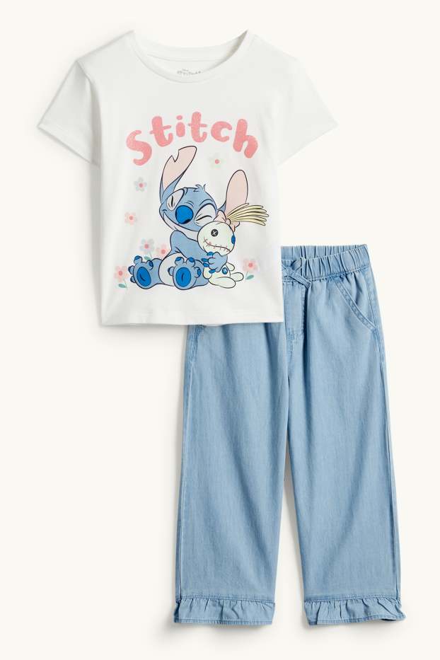 Kinder Mädchen - Lilo & Stitch - Set - Kurzarmshirt und Stoffhose - 2 teilig - blau / weiß