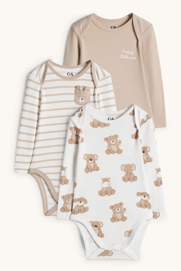 Unisex - Paquet de 3 - animals de peluix - bodi per a nadó - blanc/beix