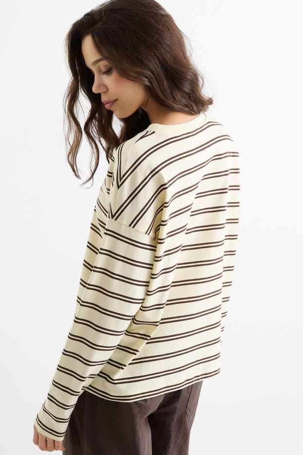 Dames - Longsleeve - oversized - gestreept - lichtgeel