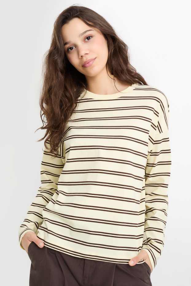 Dames - Longsleeve - oversized - gestreept - lichtgeel