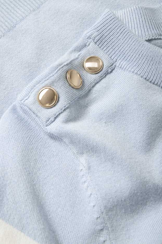 Women - Knitted jumper - short sleeve - striped - white / light blue