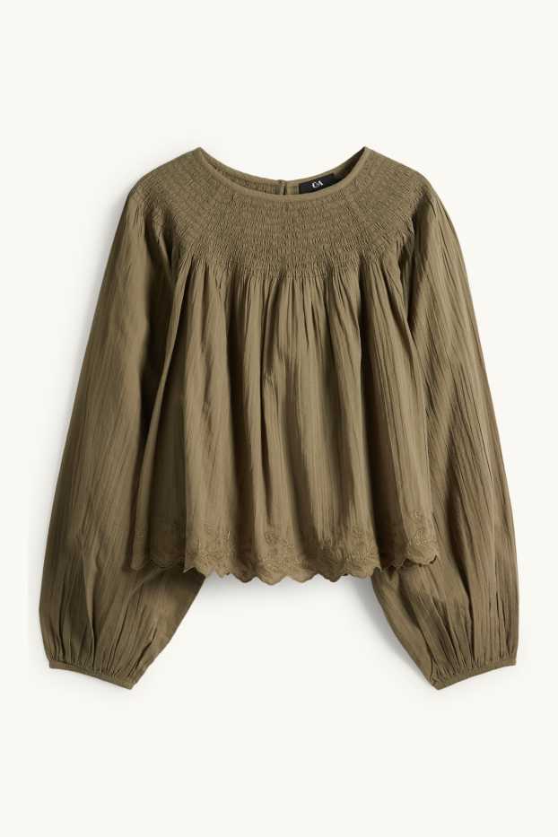 Donna - Blusa - arricciata - verde