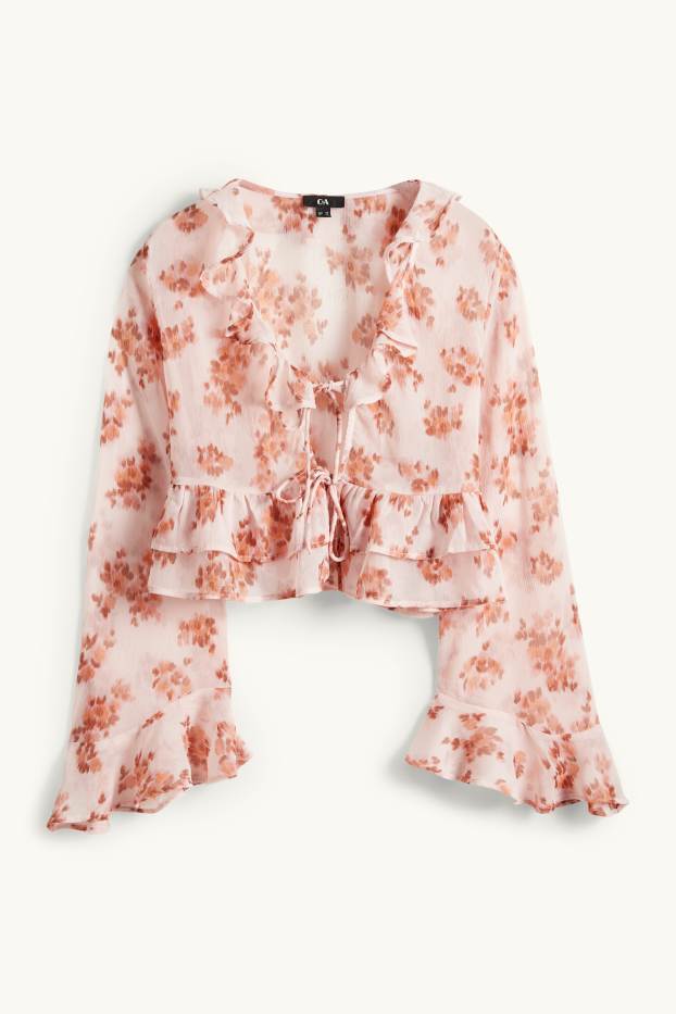 Dames - Korte blouse van chiffon - gebloemd - roze