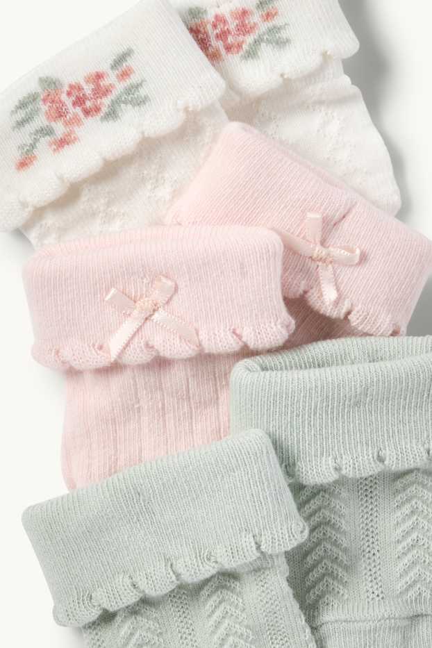 Baby Mädchen - Multipack 3er - Blümchen - Erstlings-Socken mit Motiv - weiss