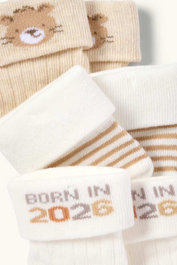 Unisex - Multipack 3er - Leopard - Erstlings-Socken mit Motiv - hellbeige