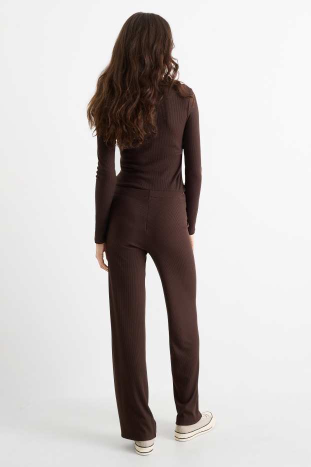 Femmes - Pantalon de jogging - finition côtelée - marron foncé