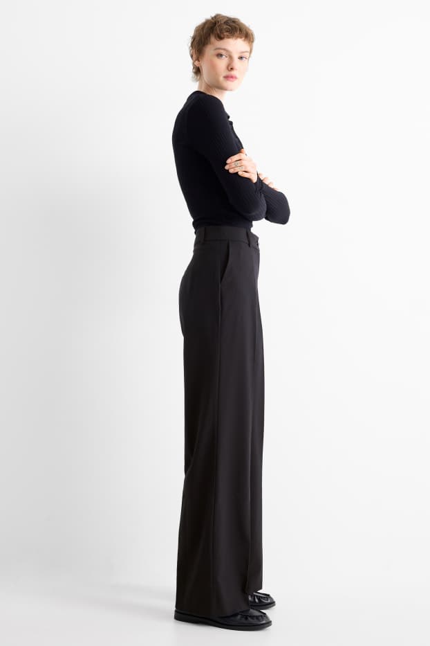 Damen - Stoffhose - Mid Waist - Straight Leg - schwarz