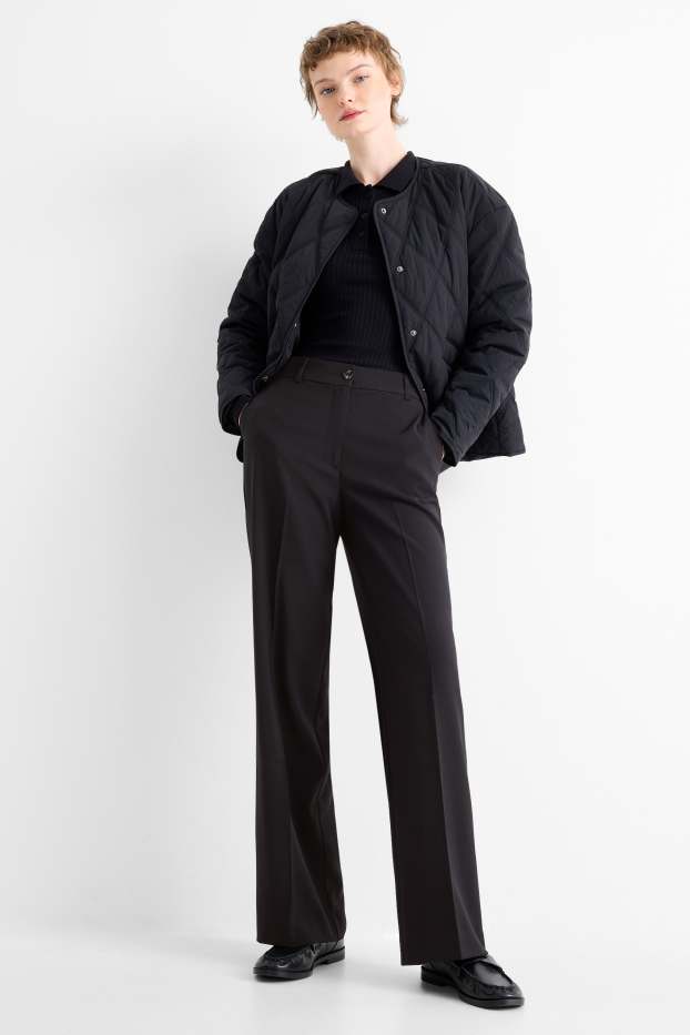 Damen - Stoffhose - Mid Waist - Straight Leg - schwarz