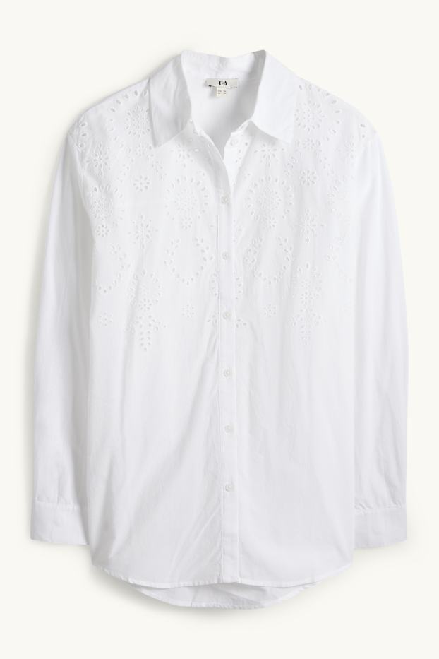 Femmes - Blouse-chemise - broderie anglaise - blanc
