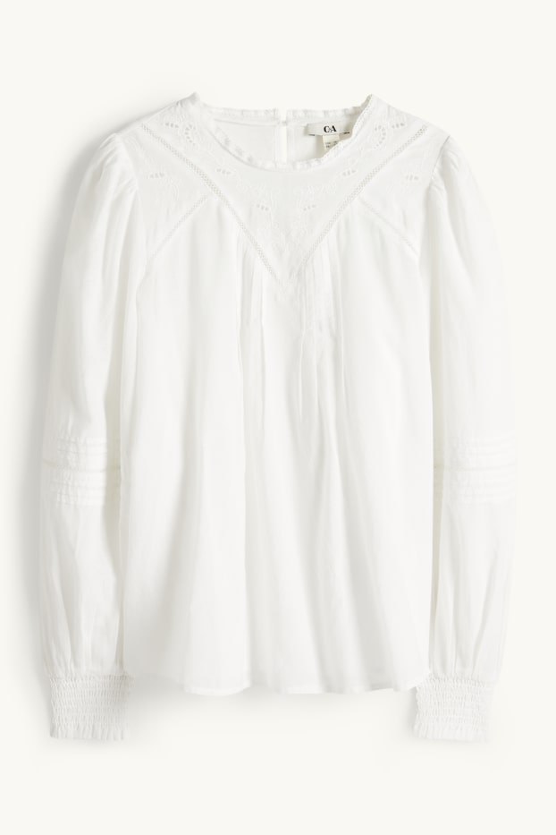 Dames - Blouse - Broderie Anglaise - wit