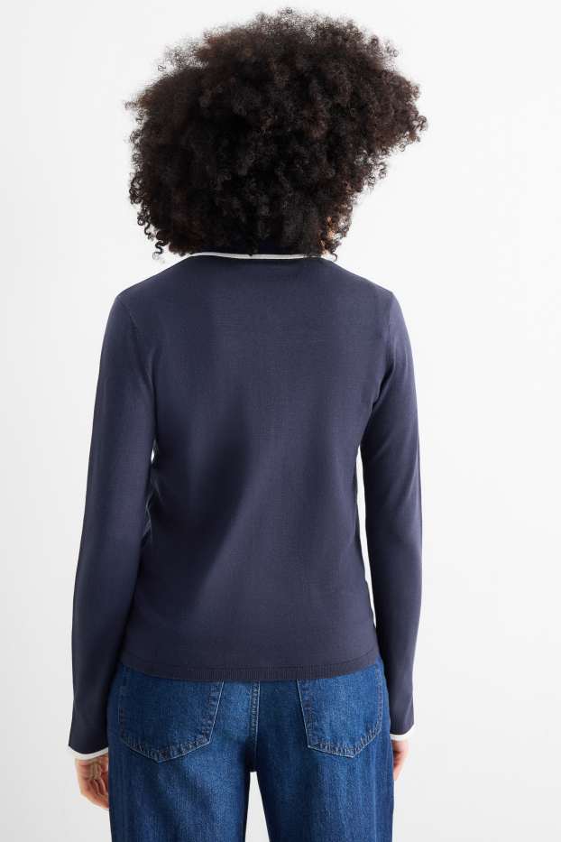 Dames - Gebreid vest - donkerblauw / wit