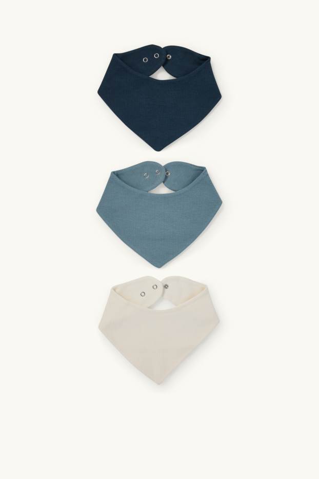 Unisex - Multipack 3er - Baby-Dreieckstuch - gerippt - dunkelblau / cremeweiß