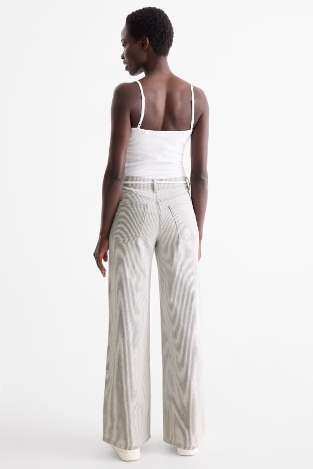 Damen - Wide Leg Jeans mit Gürtel - Mid Waist - gestreift - weiss / grau