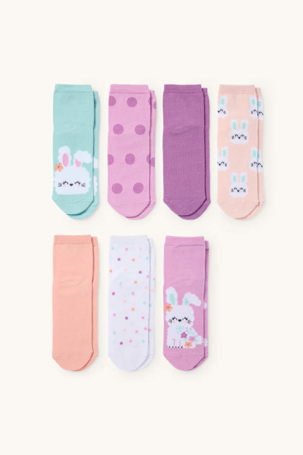 Copii - Fete - Multipack 7 perechi - iepure - șosete cu motive - violet deschis