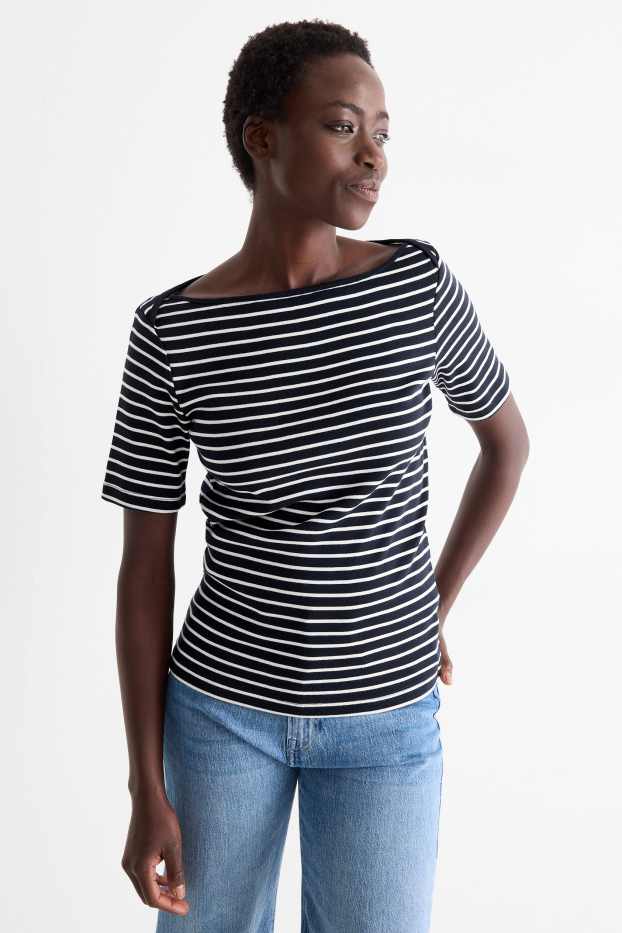 Dona - Samarreta de mànigues curtes - regular fit - de ratlles - blau fosc