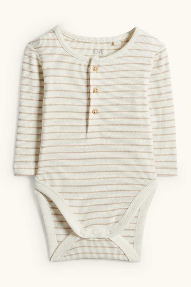 Unisexe - Body bébé - finition côtelée - à rayures - blanc crème