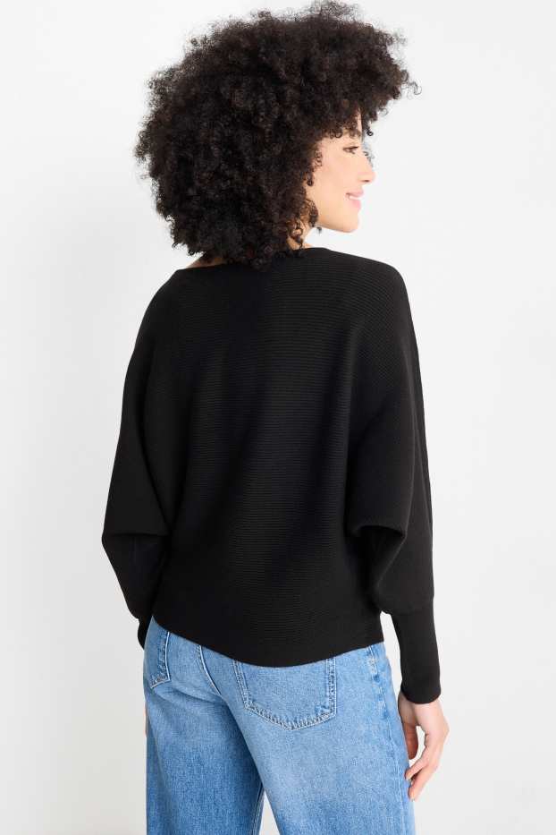 Dames - Trui - ribstof - zwart