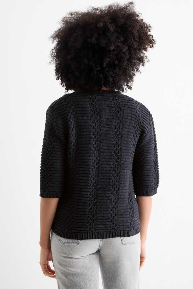 Women - Cardigan - textured - dark blue