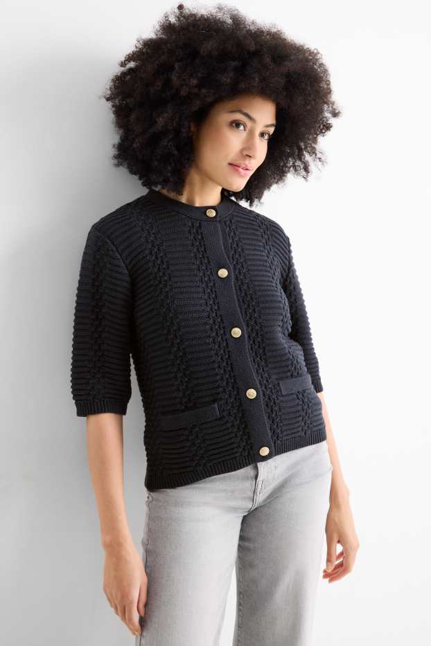 Women - Cardigan - textured - dark blue