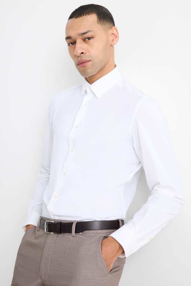 Hommes - Chemise de bureau - slim fit - col kent - Flex - blanc