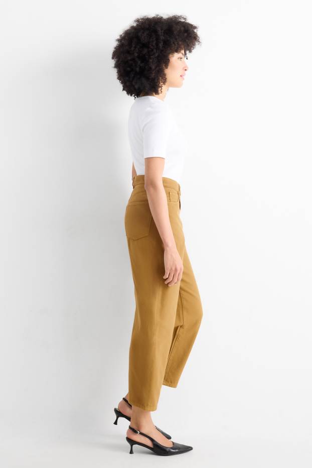 Femei - Pantaloni de stofă - talie înaltă - barrel leg - maro