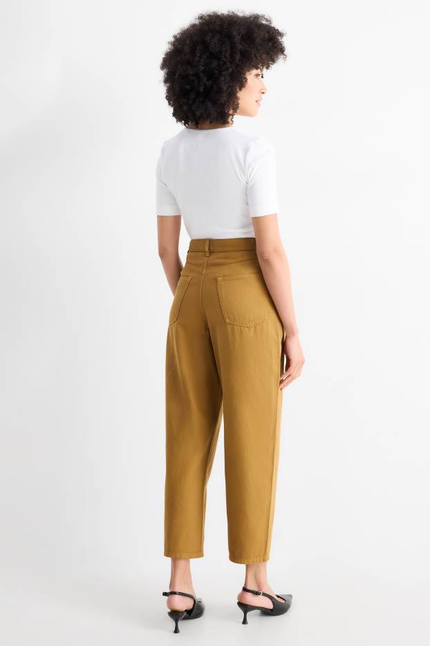 Femei - Pantaloni de stofă - talie înaltă - barrel leg - maro