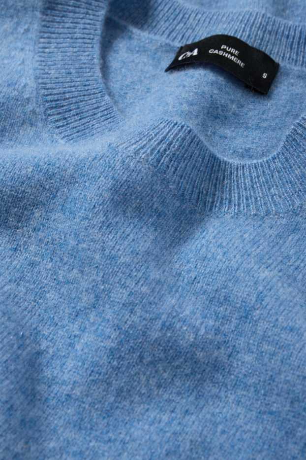 Femmes - Pull en maille en cachemire - manches courtes - bleu