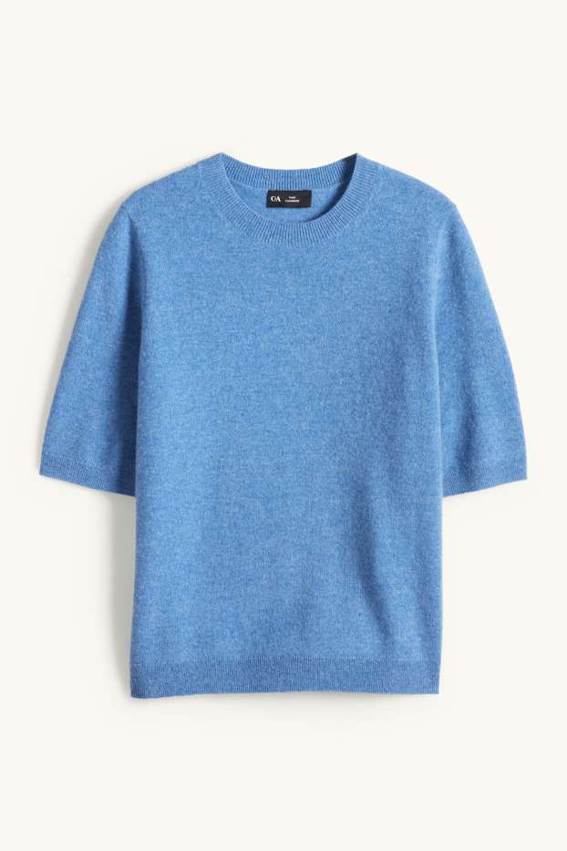 Femmes - Pull en maille en cachemire - manches courtes - bleu