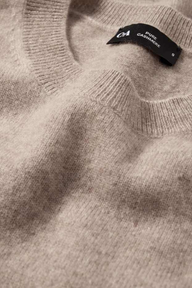 Femmes - Pull en maille en cachemire - manches courtes - beige