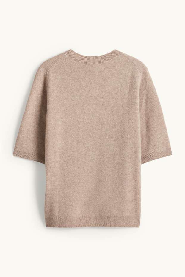 Femmes - Pull en maille en cachemire - manches courtes - beige