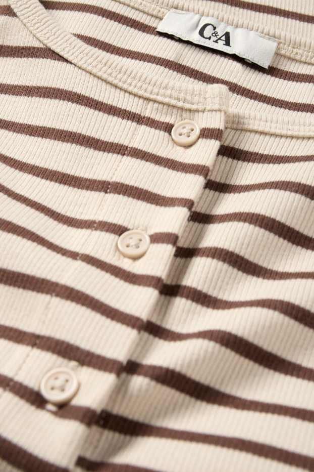 Women - Cropped long sleeve top - slim fit - ribbed - striped - light beige