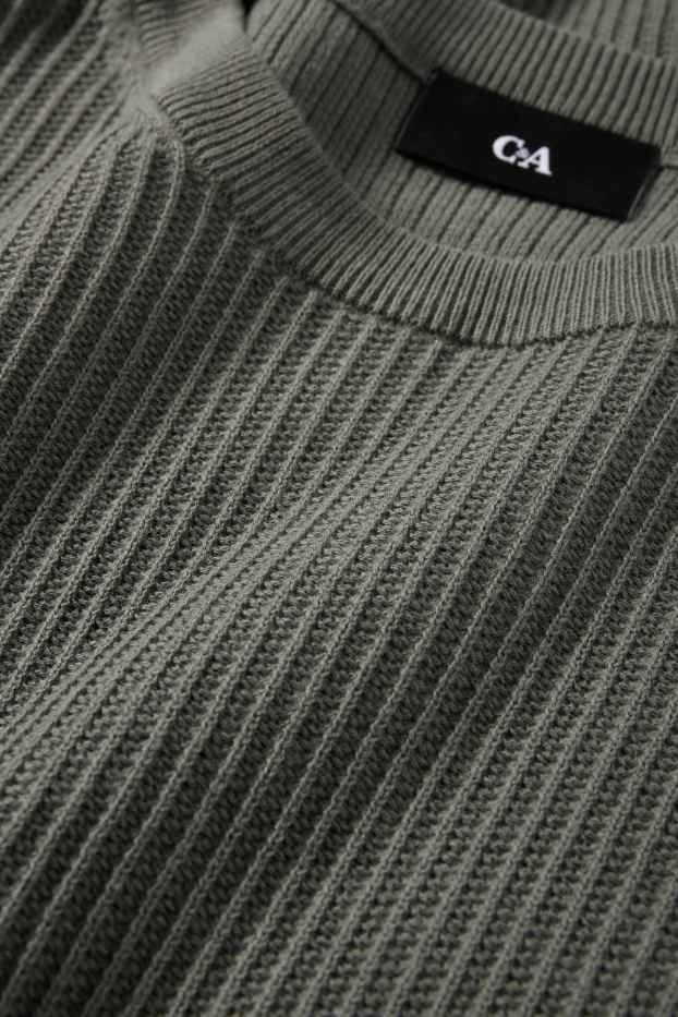 Herren - Strickpullover - kurzarm - gerippt - dunkelgrün