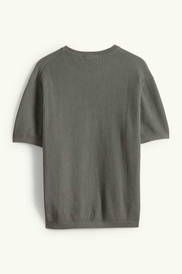 Herren - Strickpullover - kurzarm - gerippt - dunkelgrün