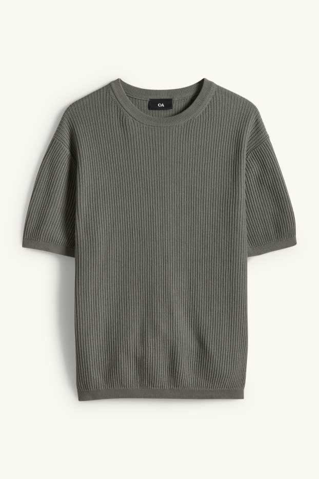 Herren - Strickpullover - kurzarm - gerippt - dunkelgrün