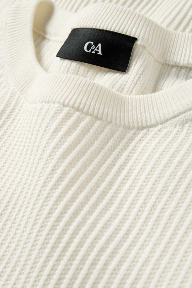 Herren - Strickpullover - kurzarm - gerippt - cremeweiß