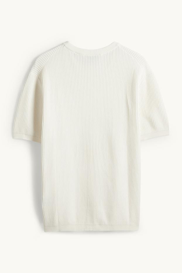 Herren - Strickpullover - kurzarm - gerippt - cremeweiß