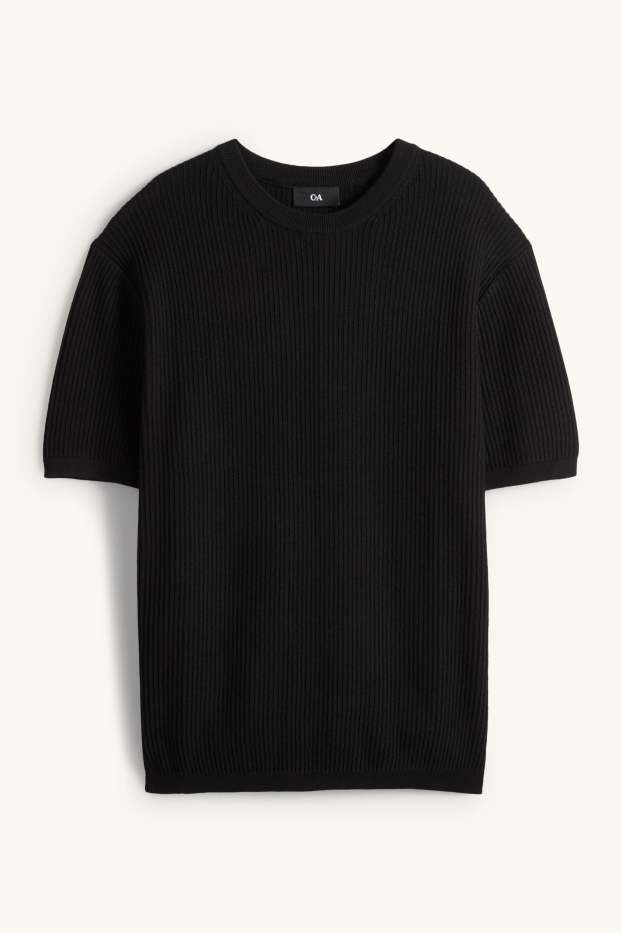 Herren - Strickpullover - kurzarm - gerippt - schwarz