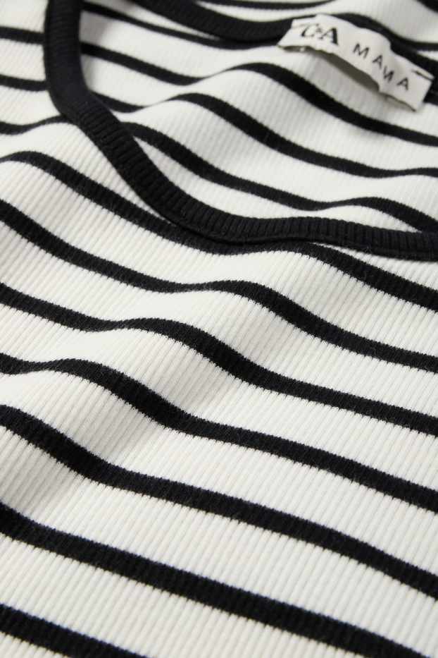 Women - Nursing T-shirt - slim fit - ribbed - striped - white / black