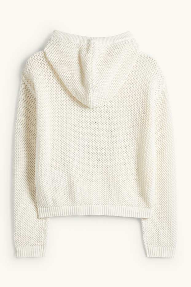 Enfants filles - Pull à capuche - finition texturée - blanc / bleu