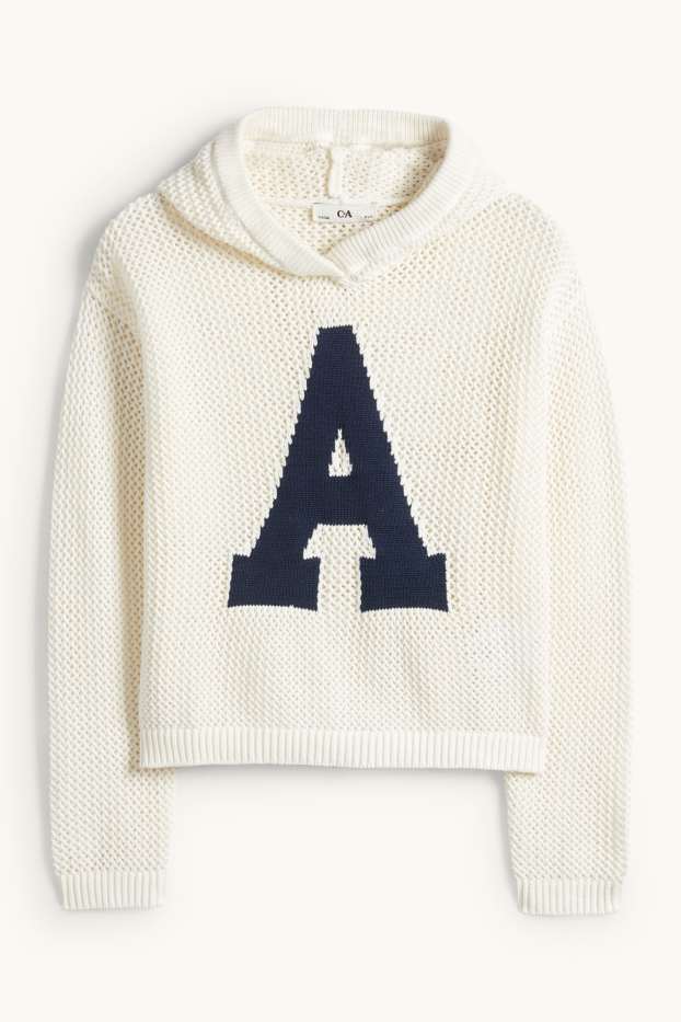 Enfants filles - Pull à capuche - finition texturée - blanc / bleu