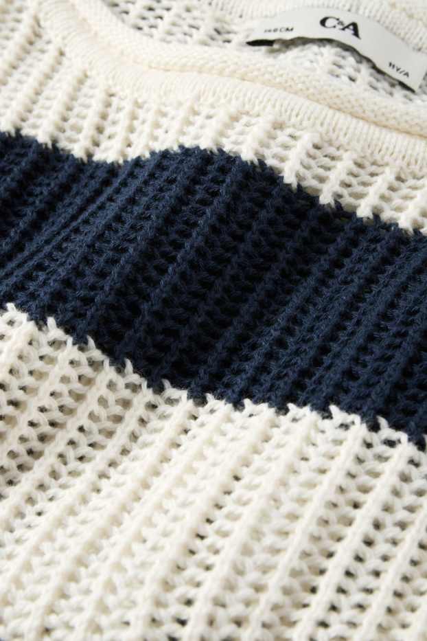 Enfants filles - Pull - finition côtelée - à rayures - blanc / bleu