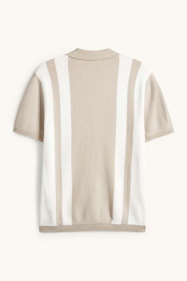 Bărbați - Tricou polo din tricot - regular fit - cu dungi - structurat - bej